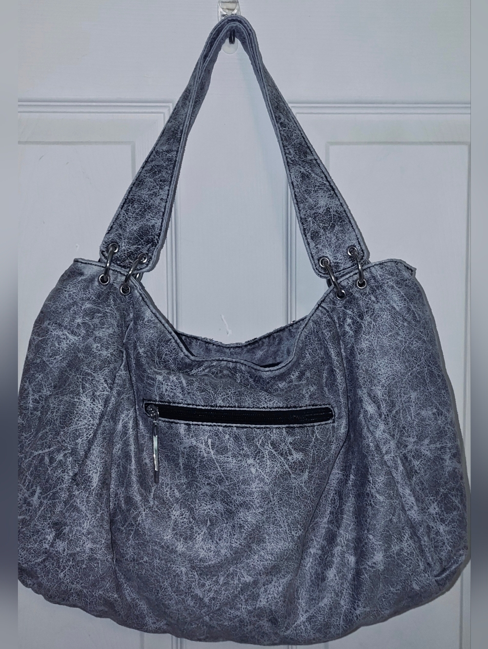 Gray, Black & White Acid Wash Style   Sequin-Embroidered Shoulder Bag - Picture 2 of 6